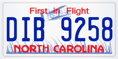 NC license plate DIB9258