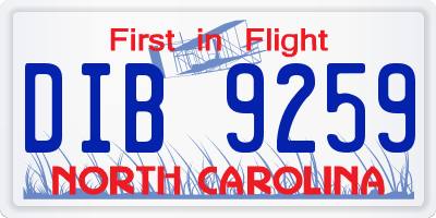 NC license plate DIB9259