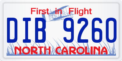 NC license plate DIB9260