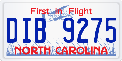 NC license plate DIB9275