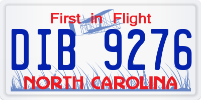 NC license plate DIB9276