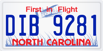 NC license plate DIB9281