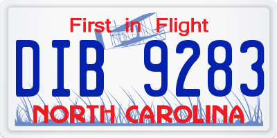 NC license plate DIB9283