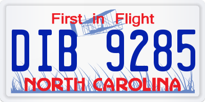 NC license plate DIB9285