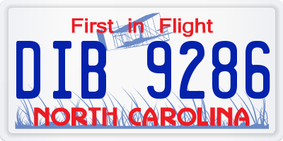 NC license plate DIB9286