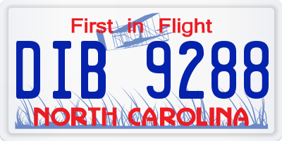 NC license plate DIB9288