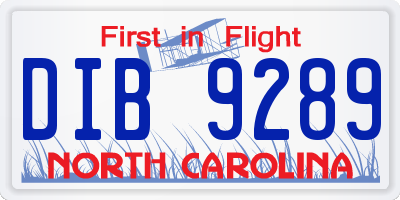 NC license plate DIB9289