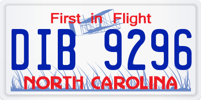 NC license plate DIB9296