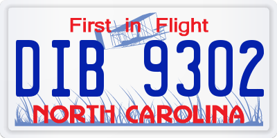 NC license plate DIB9302