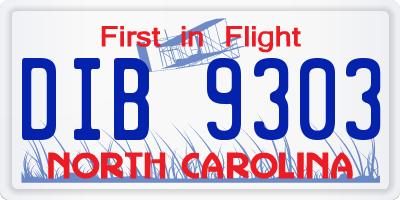 NC license plate DIB9303