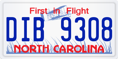NC license plate DIB9308