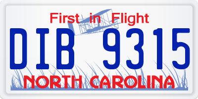 NC license plate DIB9315