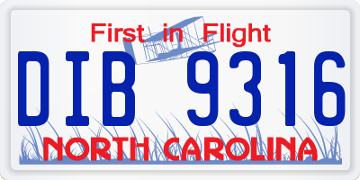 NC license plate DIB9316