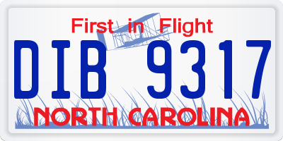 NC license plate DIB9317