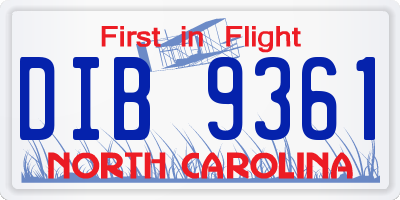 NC license plate DIB9361