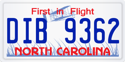 NC license plate DIB9362