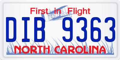 NC license plate DIB9363
