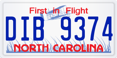 NC license plate DIB9374