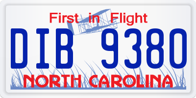 NC license plate DIB9380