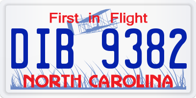 NC license plate DIB9382
