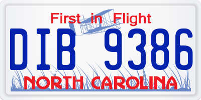 NC license plate DIB9386