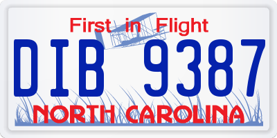 NC license plate DIB9387