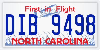 NC license plate DIB9498