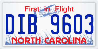 NC license plate DIB9603