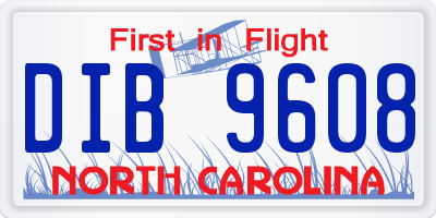 NC license plate DIB9608