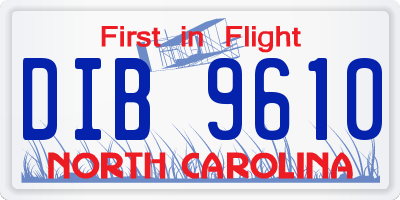 NC license plate DIB9610