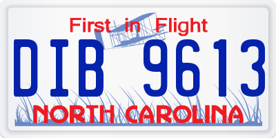 NC license plate DIB9613