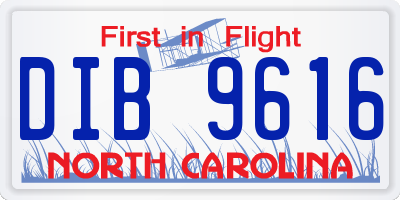 NC license plate DIB9616