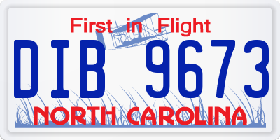 NC license plate DIB9673