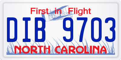 NC license plate DIB9703