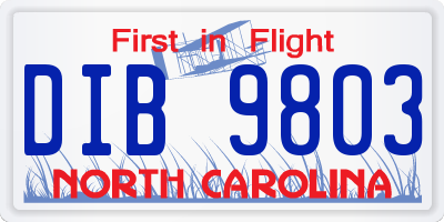 NC license plate DIB9803