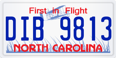 NC license plate DIB9813