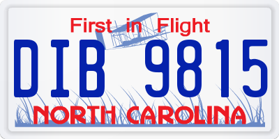 NC license plate DIB9815