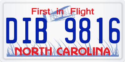 NC license plate DIB9816