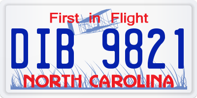 NC license plate DIB9821
