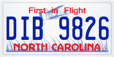 NC license plate DIB9826