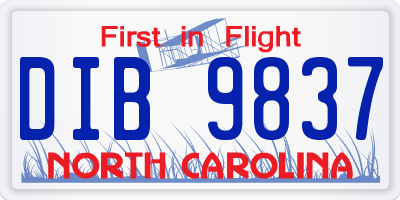 NC license plate DIB9837