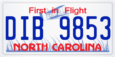 NC license plate DIB9853
