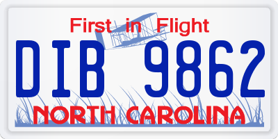 NC license plate DIB9862
