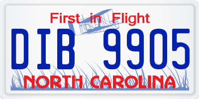 NC license plate DIB9905