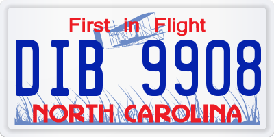 NC license plate DIB9908
