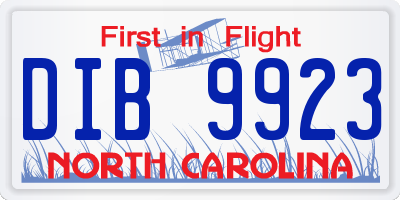 NC license plate DIB9923