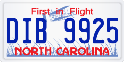 NC license plate DIB9925