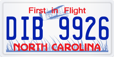 NC license plate DIB9926