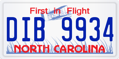 NC license plate DIB9934