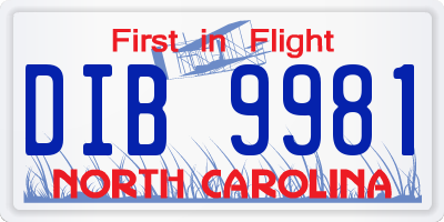 NC license plate DIB9981